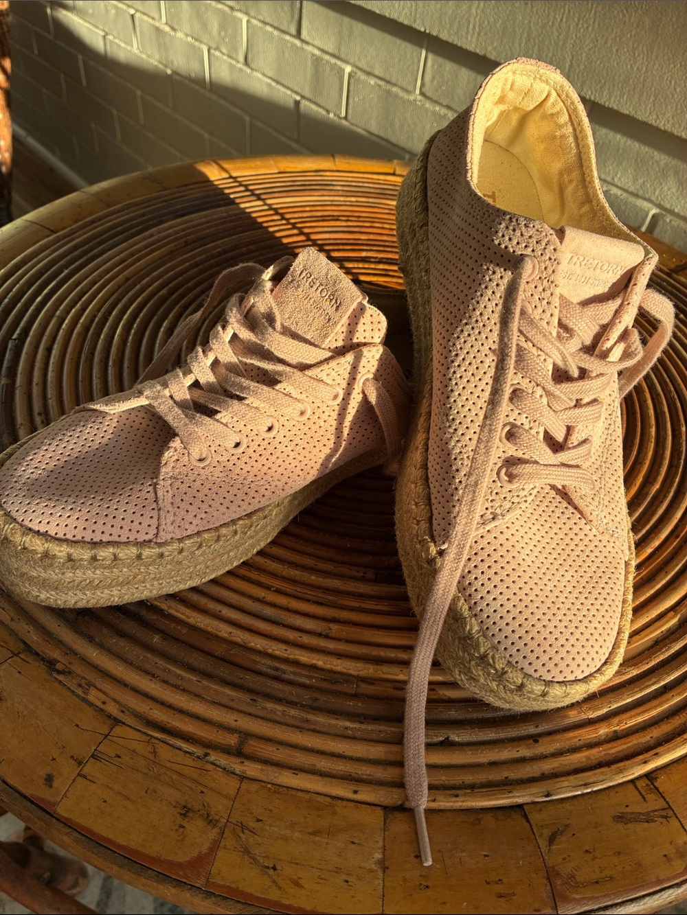 Tretorn Blush Pink Perforated Suede Espadrille Sneakers